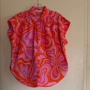 Karlie Swirl Pattern Pink and Orange Button Down Shirt